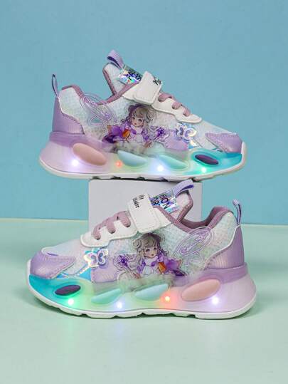 1 Pair Cute Cartoon LED Illuminated Mesh Breathable Sports Shoes, Suitable For Boys And Girls - Casual, Shock-Absorbing, All-Season Non-Slip Outdoor Running And Walking Shoes