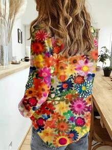 Women's Casual Long Sleeve Colorful Print Blouse, European & American Style, Spring/Autumn 2025