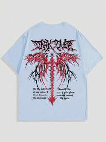 T-Shirt Men's Punk Streetwear Shirt 100% Cotton - Màu xanh nhạt - Xem 1
