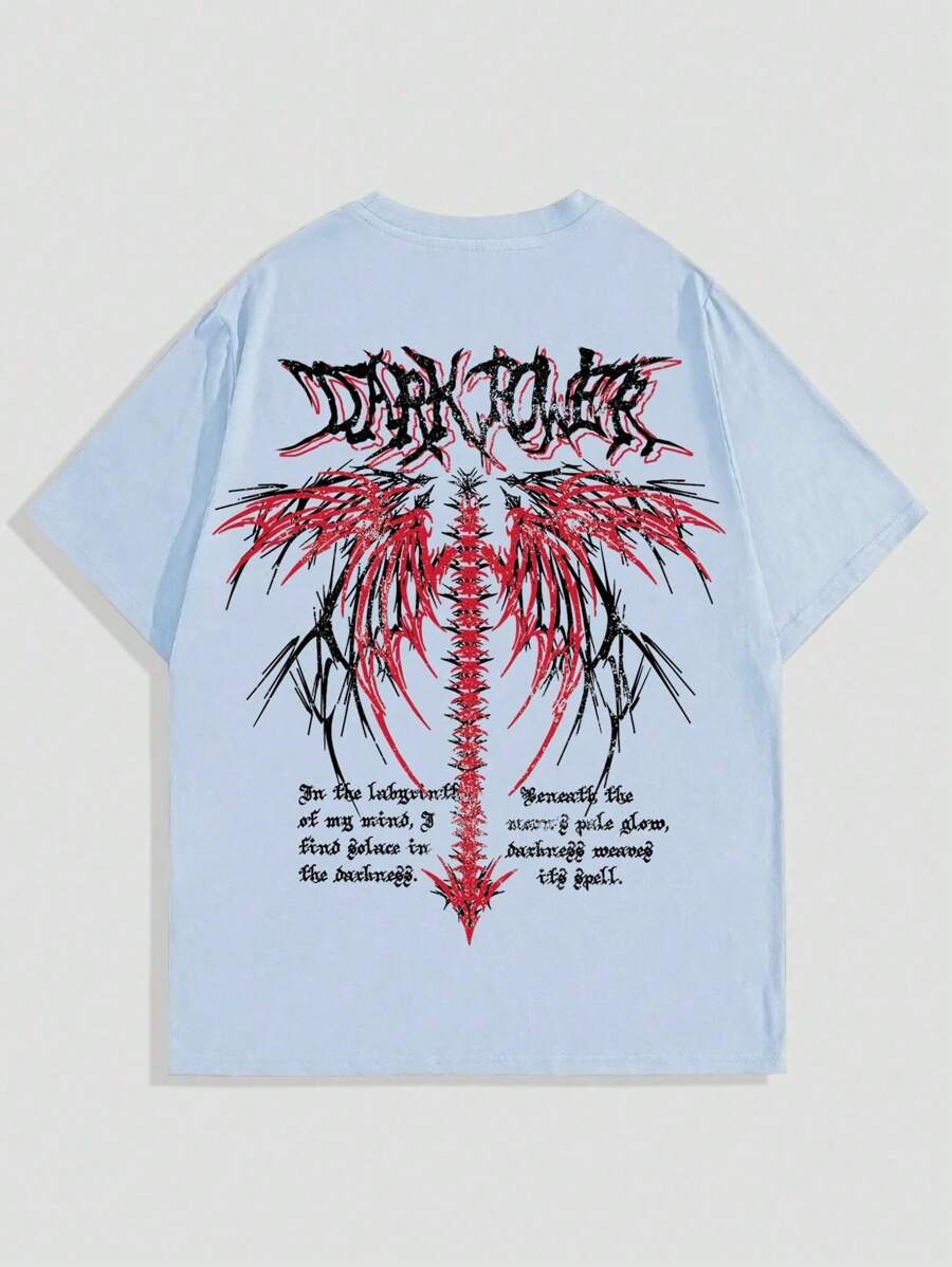 T-Shirt Men's Punk Streetwear Shirt 100% Cotton - Màu xanh nhạt - Xem 1