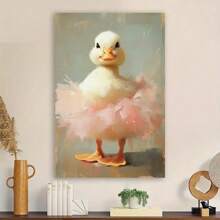 Framed Adorable Duck In Pink Tutu Canvas Art Print, Painting Style Poster, Portrait Orientation, For Bedroom, Living Room, Office, Classroom, Wall Hanging Decor, Birthday, Christmas, Valentine'S Day Gift