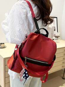 Versatile Solid Color Shoulder Dual-Use Backpack, Business Casual Commuter Computer Bag For Women, Large Capacity Vacation Travel Outdoor Backpacks With Pendant, Back To School Bookbag For High School Students And College Students - Black - View 11