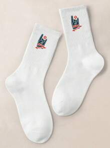 1 Pair Of Women And Men's Male/Female/Couple Mid Length Socks, Personalized, Fun, Colorful, Creative Cartoon Design, Holiday Gift, Comfortable And Breathable, Enhancing Family Atmosphere, Fashionable And Novel, Anime, Crazy, Multi-Color, Fun Printed Mid Length Socks