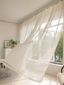 1 件装轻薄横梁窗帘，木质亚麻纹理，适用于阳台、茶室 - 米色 - 查看 5