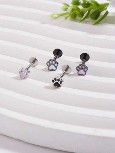 1 对优雅可爱的不锈钢猫爪耳钉，适合女性日常佩戴