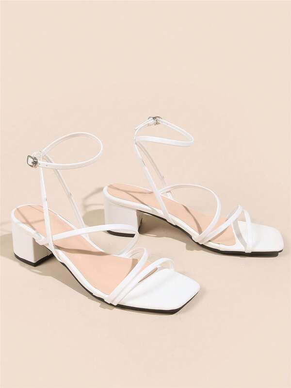 Wide Fit Women Minimalist Cross Strap Open Toe Thick Heel Strappy Dress Sandals, Simple Elegant Versatile Strap Outdoor Party High Heels