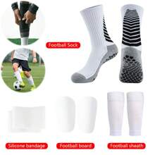 1 Set Of Soccer Sports Gear: Soccer Sports Socks, Soccer Leg Sleeves, Soccer Shin Guards, Silicone Bandages, Breathable, High Elasticity, Suitable For Soccer Match And Training - Multicolor - View 13