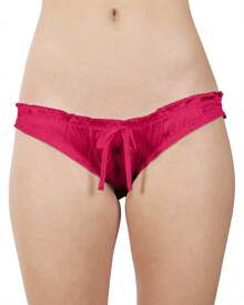 Intimo Women's Poly Charmeuse Ruffled Bikini Underwear With Bow - Pink - View 1