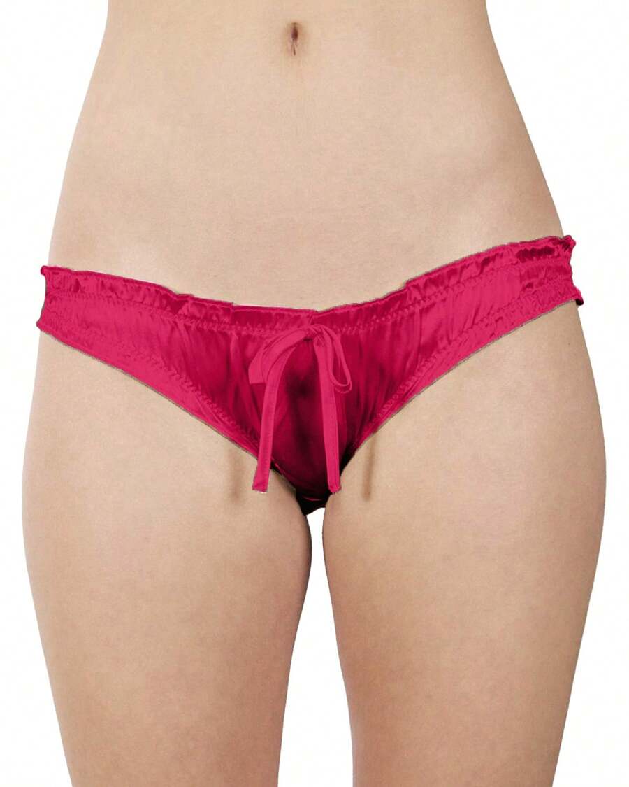 Intimo Women's Poly Charmeuse Ruffled Bikini Underwear With Bow - Hồng - Xem 1