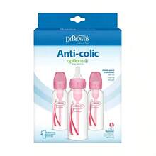 . Brown's 8oz Anti-Colic Options+ Narrow Bottle With Level 1 Slow Flow Nipple - 3pk - 0m+ - Pink