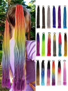 带橡皮筋的彩色辫子接发彩虹编织合成假发马尾辫发饰女孩假发派对角色扮演假发 - 彩色 - 查看 2