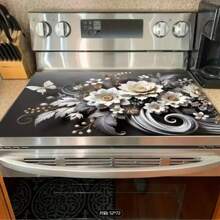 1PC Durable Polyester Gas Cooktop Protector With Black Flower And Butterfly Design - Heat-Resistant And Scratch-Resistant, Easy To Clean - Perfect For Any Stove Top Protector, Drain Pad, Coffee Machine Pad