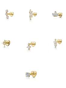 1PC 925 Sterling Silver Starfish Marquise Heart Flat Back Cartilage Helix Piercing Jewelry For Women Daily Wear Wedding Party Engagement Anniversary Valentine's Day