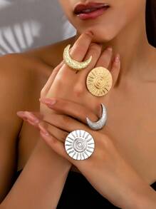 1 pieza Anillo de moda con forma de luna creciente dorada exagerada, apto para fiestas, festivales, celebraciones, Eid Al-Fitr