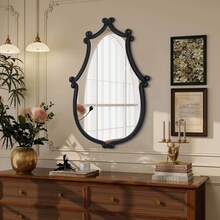 Irregular Wall Mirror - Wall Mirror Decoration Black Wall Decorative Wooden Frame Decoration Four Hanging Methods Suitable For Bathroom, Bedroom, Living Room, Cloakroom, And Entrance
