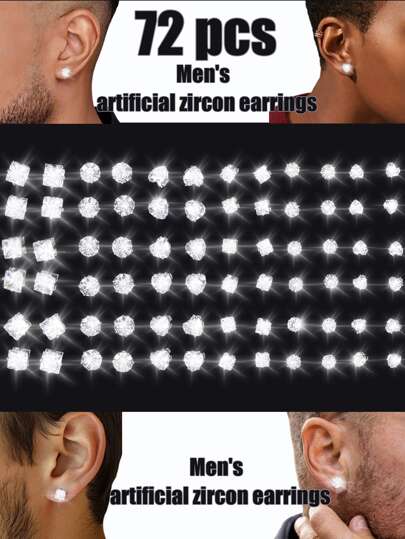 24-72 件/套极简主义朋克几何圆形、方形、心形锆石耳钉，适合男士、迷人派对、节日、度假、音乐活动、情侣、聚会、约会、礼物、休闲装