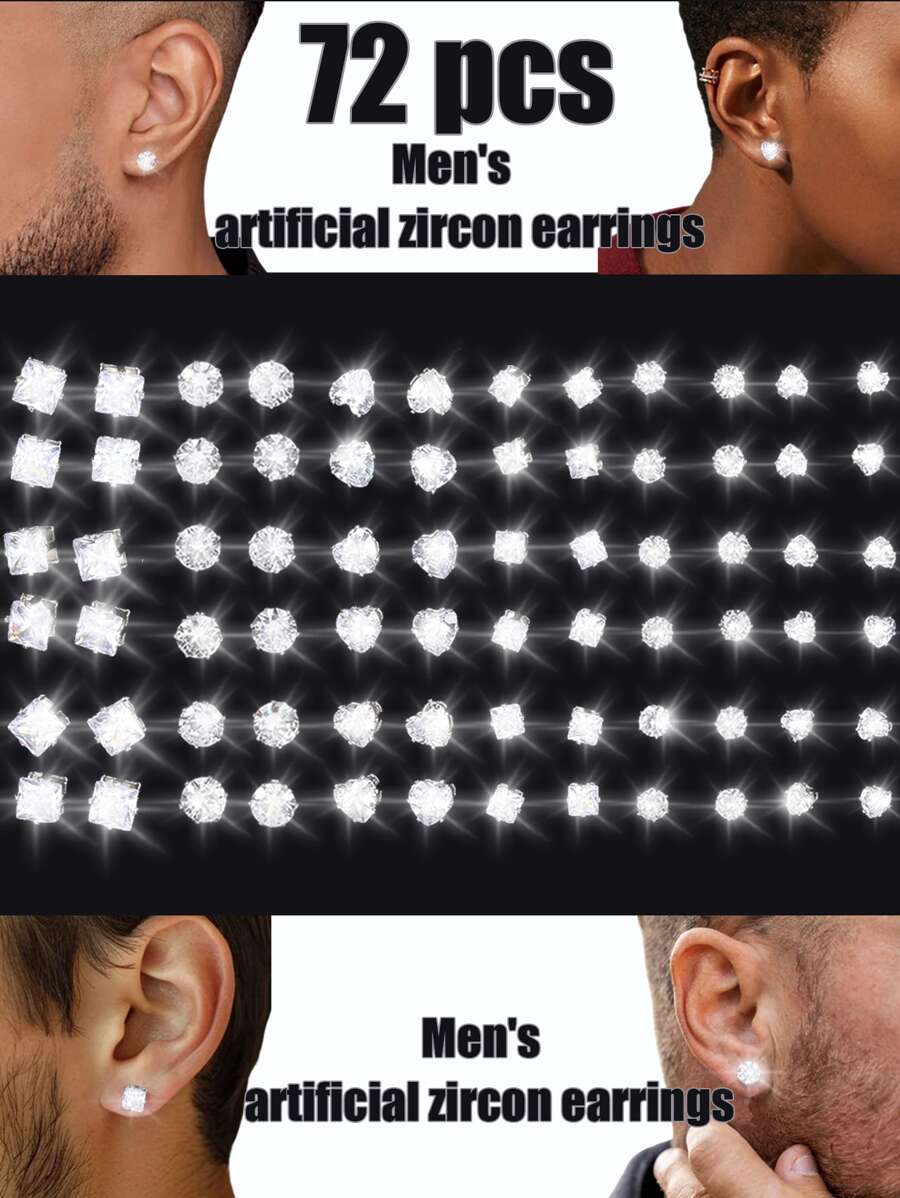 24-72 件/套极简主义朋克几何圆形、方形、心形锆石耳钉，适合男士、迷人派对、节日、度假、音乐活动、情侣、聚会、约会、礼物、休闲装