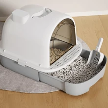 Large Self-Cleaning Cat Litter Box With Carbon Filter Technology, Hooded Enclosed Tray With Odour Control System & Anti-Splash Design, High Capacity Drawer-Style Potty Pan For Multi-Cat Households (Privacy Hood + Easy Scoop)