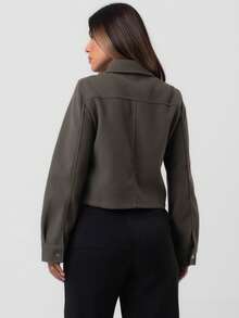 TRAFZA Women's Autumn Jacket, Fashion 3D Front Pocket Button Long Sleeve Coat, Elegant Women's Casual Jacket