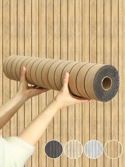 1PC 15.7"X 118"/13 Sq.F Peel And Stick Vinyl Thickened Grille Wood Grain Wall Sticker,Waterproof Self Adhesive Stripe Tiles Roll For Kitchen Living Room,Office And Room (Grey And Brown) Wall Art Bedroom Decor Decor Stickers Home Decor Living Room Wall Paper Wall Stickers Party Decorations Living Room Decor Bedroom Office Decor Home Decor Items Wall Decor Bathroom Decor Room Decoration Stuff House Decor Wallpapers