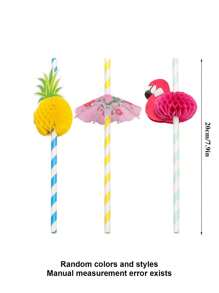 20pcs Flamingo Fruit Paper Straws, Coffee And Cocktail Stirrers, Disposable Straws, Tropical Hawaiian Beach Summer Pool Party Decor - Multicolor - View 2