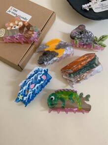 1 件变色龙、考拉、云朵、书形醋酸纤维发夹，可爱动物浣熊、发爪发饰，时尚礼物动物爪夹秋季配饰