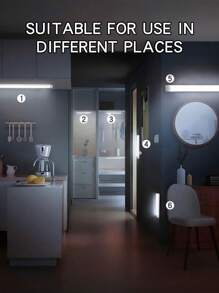 Striscia luminosa a LED con rilevamento di movimento a risparmio energetico, luce per armadi e credenze, luce notturna senza fili a LED, retroilluminazione per scale, ricaricabile, adatta per bagni, camere da letto, stanze, cucine, armadi, scale, corridoi e credenze