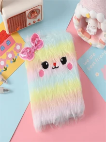 1pc Random Style Cute Plush Unicorn Or Kitty Small Notebook, School Style, Gift, Decorative, Holiday Gift, Multicolored