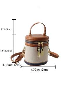Mini bolso tipo cubo retro redondo - Contraste de color vibrante, diseño de bandolera elegante - Bolso cilíndrico versátil para un estilo moderno