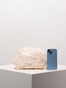 女士闪亮亮片手拿包，亮片包，女士派对礼服，女士优雅包包，婚礼用品，闪亮舞会钱包（图案随机） - 米色 - 查看 4