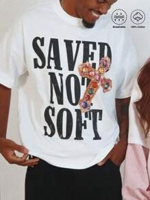 Y2K,SAVED NOT SOFT....Fashionable Cotton Men's T-Shirt, Multi-Color Optional, Surprise Gift For Friends And Family, Christmas Drop Shoulder Sleeves Round Neck - trắng - Xem 2