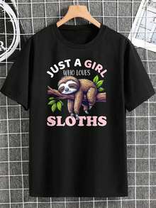 Cute Sloth T-Shirt For Kids Teens - Funny Sloth Graphic Tee - Sloth Lover Gift - Black Cotton Short Sleeve Shirt - Boys Girls Sloth Design - 黑色 - 查看 2