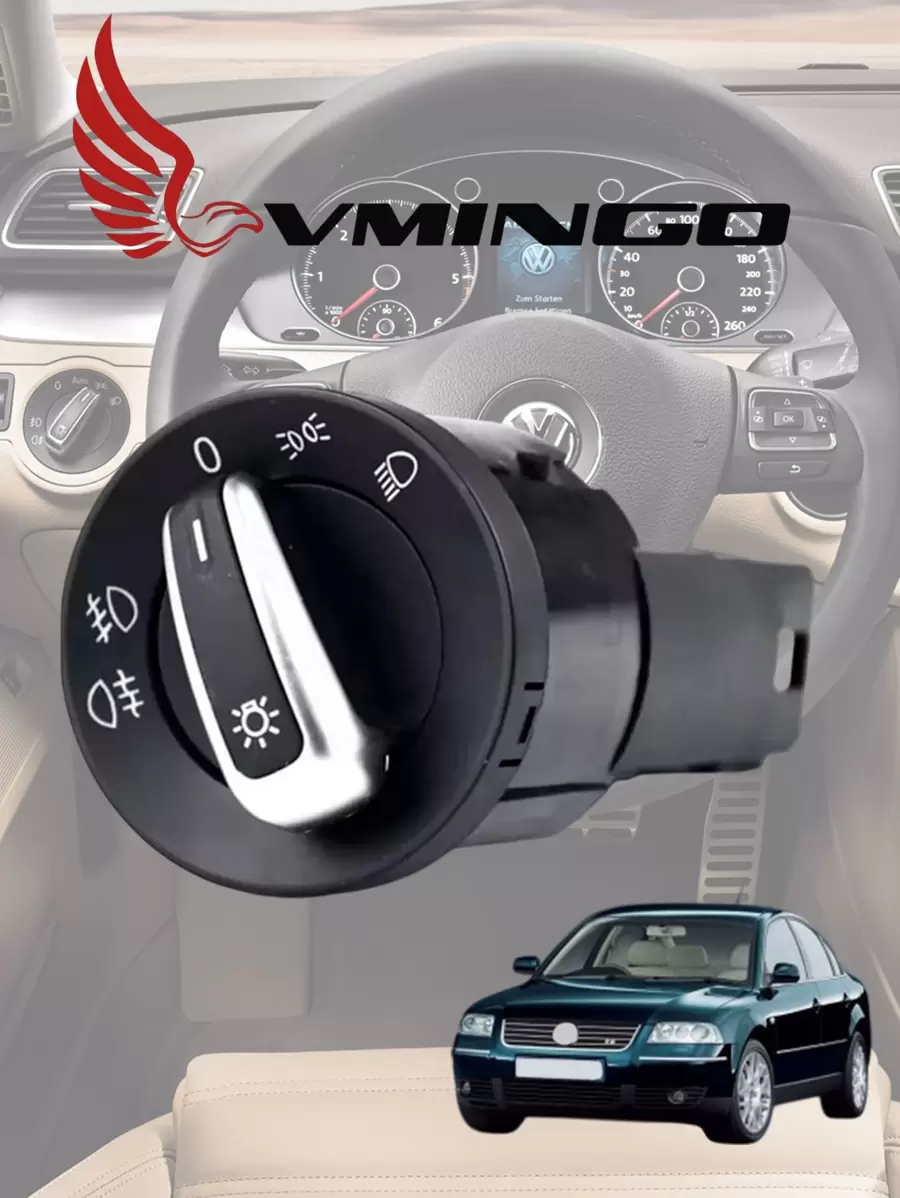 Vmingo Euroswitch Perilla Interruptor Luces VW Jetta Mk6 (2010 a 2014) Golf/GTI MK4 (1998-2007) Jetta Mk4 (1999-2004) Passat B5 B5.5 (1997-2005) Beetle (1999-2010) Sharan (2001-2010) Polo 6R (2009-2014), VENTO todos los años, Derby, Clásico (2012 a 2015) Vmingo Mexico - Negro - Ver 1