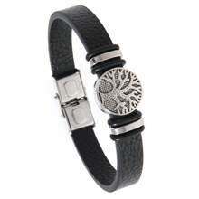 1pc Fashionable Titanium Steel Handmade Men's Stainless Steel Tree Of Life Leather Bracelet Jewelry - Multicolor - View 5