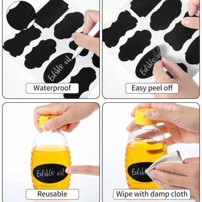 80 件厨房配件标签，用于食品贴纸粉笔标签黑色可重复使用防水标签贴纸粉笔贴纸标签食品或香料标签，适用于厨房或食品储藏室瓶子，也用于办公文件分类、仓库物品分类、便利店商品分类，以及学校等场所。