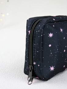 1pc Purple Star Patterned Multi-Functional Cosmetic Pouch, Simple Design Coin Purse Suitable For Pads, Tampons, Travel, Work, School - Black - View 6