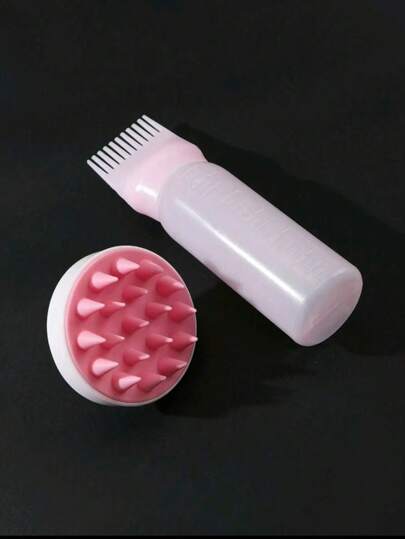 2pcs, 1 Piece Toothed Dry Cleaning Bottle Shampoo Bottle Hair Dye Perm Hair Salon Squeeze Bottle Scale Bottle Perm Bottle Hairdressing Supplies, And 1 Piece Shampoo Comb Scalp Massager, 2-In-1 Dry/Wet Hair Scalp Massager Shampoo Brush Scalp Care Brush For Scalp Care, Suitable For Men, Women