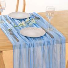 1/2/3 Stücke Käsewäsche Tischläufer, beige Boho Stil Gaze Käse Wäsche Land transparente Tischdecke für Hochzeit, Feiertag, Abschlussfeier Dekoration - Himmelblau - Übersicht 17
