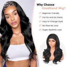Headband Wig Human Hair Body Wave Headband Wigs For Women Human Hair Glueless Wear And Go Glueless Wig 100% Brazilian Virgin Human Hair Headband Wig 250% Density - Natural Black - View 4