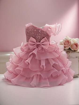 Dusty Pink Sequin Flower Girl Dress Wedding Girl Princess Style Dress Young Girl Puffy Dress Luxury Birthday Prom Party Dress Princess Dress