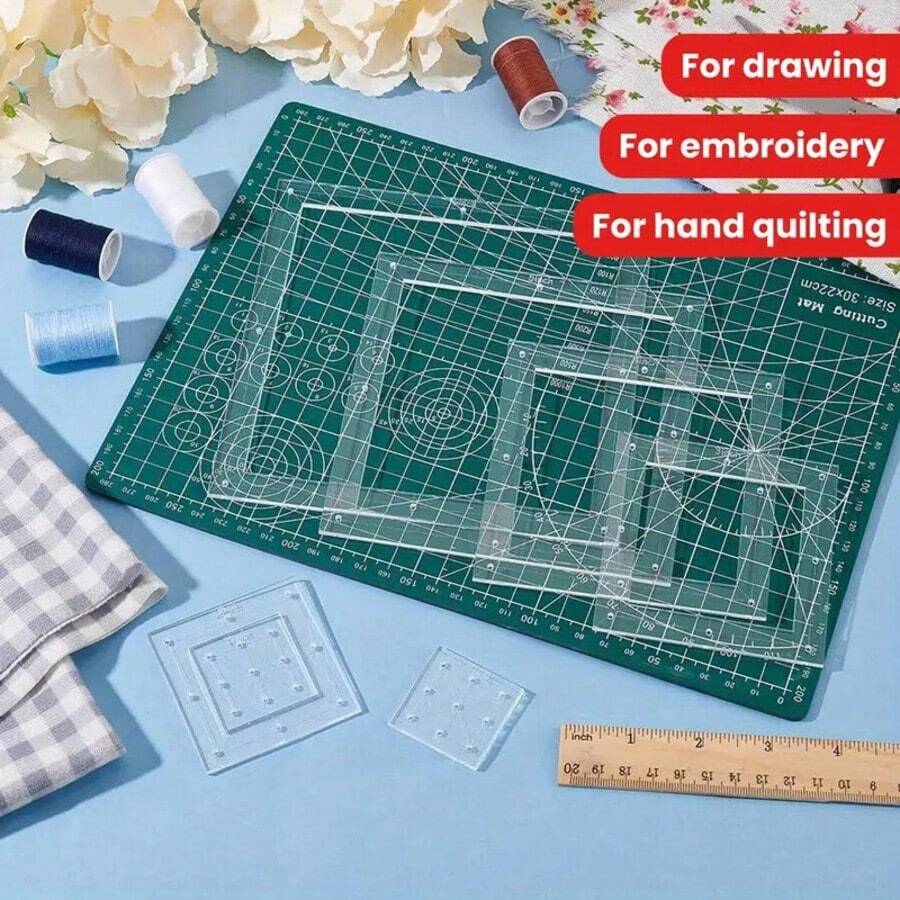 6 Pcs Quilting Stencil Template Kit - Clear Acrylic Quilting Rulers For Drawing And Embroidery, Handmade Quilting Template Tools 1-6 Inches - Transparent - View 1