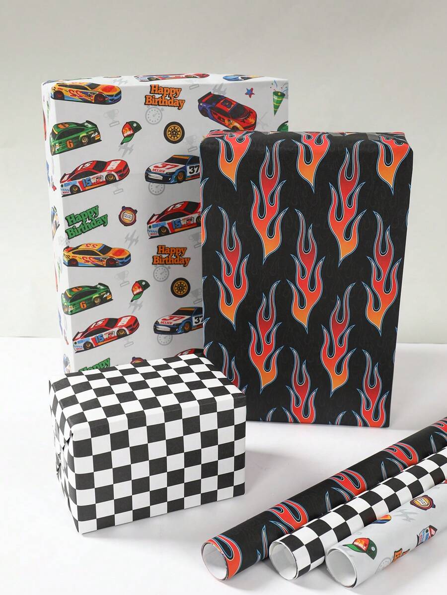 3/6Pcs Race Car Theme Gift Wrapping Paper, Racing Party Wrapping Paper, 70*50cm Packaging Paper, Waterproof Wrapping Paper, Racing Event Decoration Supplies, Flower Bouquet Supplies, Racing Birthday Party Decor, Baby Shower Supplies, 1st Birthday Party Decor, Wedding Decor, Bridal Shower Favors, Gender Reveal Party Supplies, Daily Party Supplies, Gift Wrapping Supplies, Racing Driver Fans Meeting Favors, Perfect Gifts For Racing Lover