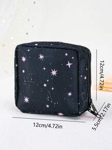 1pc Purple Star Patterned Multi-Functional Cosmetic Pouch, Simple Design Coin Purse Suitable For Pads, Tampons, Travel, Work, School - Black - View 7