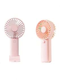 1 pieza Ventilador de triple hoja recargable por USB con soporte, se puede usar como soporte para teléfono/tableta, diseño lindo adecuado tanto para niños como para niñas. Regalo ideal para mujeres, perfecto para actividades al aire libre, playa, oficina, escuela, hogar [Ventilador de refrigeración de verano]
