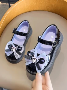 SANRIO 鞋，女孩圆头皮鞋，学生鞋，公主裙平底鞋，蝴蝶结公主鞋 | 黑色鞋子 - 黑色 - 查看 10