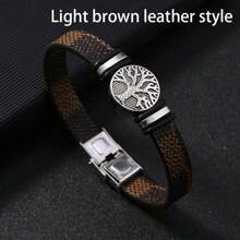 1pc Fashionable Titanium Steel Handmade Men's Stainless Steel Tree Of Life Leather Bracelet Jewelry - Multicolor - View 10