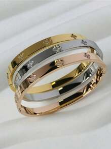 1 pieza Brazalete abierto de acero inoxidable enchapado en oro de 18k con circonita cúbica colorida y resistente al agua, joyería de moda para mujeres