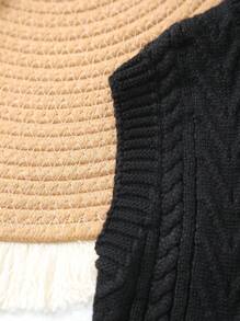 Áo len dệt kim màu trơn cho bé trai, phong cách đại học - màu đen - Xem 4