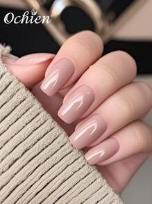 24Pcs Short Oval-Shaped Press-On Nails, Nude Solid Color Fake Nails Set With 1Pc Jelly Glue And 1Pc Nail File Nail Supplies Nails - Apricot - View 8