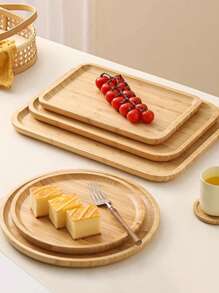 1 pieza Bandeja de vajilla de bambú amarillo, plato rectangular de madera para restaurante, cocina, postre, fruta, café, té, comedor, barbacoa, hotel, bandeja de desayuno en el hogar